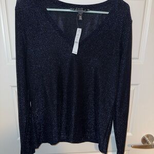 White House Black Market Shimmering Black Blouse